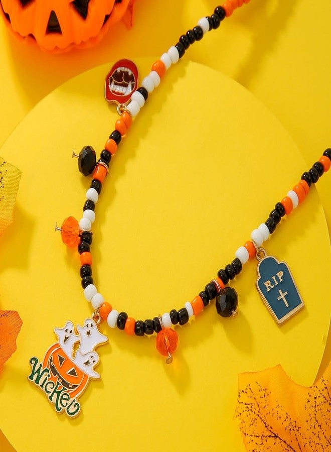 PINCHUAN Halloween Choker Necklace for Women Gothic Cute Colorful Beaded Necklace Halloween Pumpkin/Ghost/Spider Charm Necklace Halloween Choker Necklace Halloween Costume Party Jewelry Gifts-wicked - Image 5